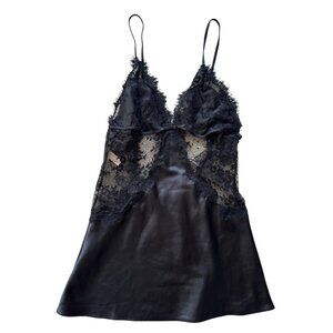 Victorias Secret Very Sexy Black Lace & Satin Chemise size S